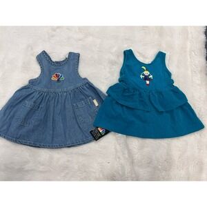 Lot Of Two Bay girl Dresses Denim NBC New York Peacock And Healthtex Corduroy